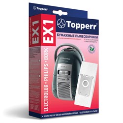 Мешок для пылесоса (пылесборник) бумажный TOPPERR EX1, ELECTROLUX, PHILIPS, BORK, КОМПЛЕКТ 5 шт., 1010 - фото 10114389