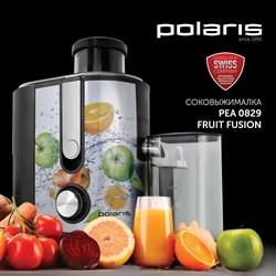 Соковыжималка POLARIS PEA 0829 Fruit Fusion, 800 Вт, стакан 0,35 л, емкость жмыха 1 л, пластик, сталь/черный, 15935 - фото 10117605