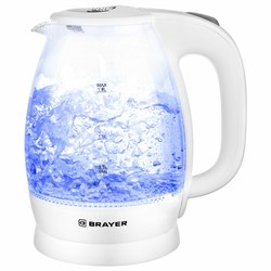 Чайник BRAYER BR1013WH, 1,8 л, 2200 Вт, закрытый нагревательный элемент, стекло, белый - фото 10118193