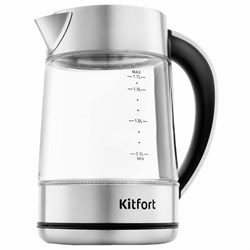Чайник KITFORT КТ-690, 1,7 л, 2200 Вт, закрытый нагревательный элемент, LED дисплей, ТЕРМОРЕГУЛЯТОР, стекло, серебро - фото 10118508