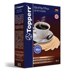 Фильтр TOPPERR №4 для кофеварок, бумажный, неотбеленный, 100 штук, 3014 - фото 10122748