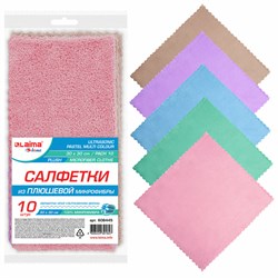 Салфетки для уборки из ПЛЮШЕВОЙ микрофибры 30х30 см, КОМПЛЕКТ 10 шт. "PASTEL", 250 г/м2, LAIMA HOME, 608445 101010608445 - фото 10700805