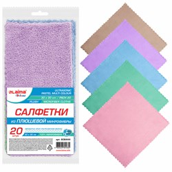 Салфетки для уборки из ПЛЮШЕВОЙ микрофибры 30х30 см, КОМПЛЕКТ 20 шт. "PASTEL", 250 г/м2, LAIMA HOME, 608444 101010608444 - фото 10700815