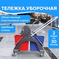 Тележка уборочная BRABIX, 2 съемных ведра 30 л, механический отжим, пластиковый каркас, фиксирующаяся ручка, 606661 101010606661 - фото 10703268