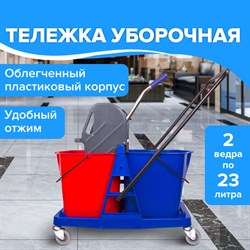 Тележка уборочная BRABIX, 2 съемных ведра 23 л, механический отжим, пластиковый каркас, 606659 101010606659 - фото 10703303