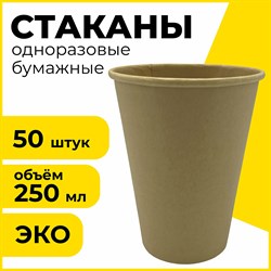 Стакан одноразовый бумажный 250 мл, КОМПЛЕКТ 50 шт., однослойные, х/г, LAIMA ECO CRAFT, 608369 101010608369 - фото 10719500