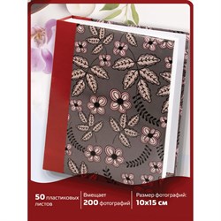 Фотоальбом BRAUBERG на 200 фото 10х15 см, твердая обложка, "Флора", серый с красным, 391121 - фото 10723037