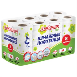 Полотенца бумажные 2-х слойные, спайка 8 рулонов (8х13 м), ЛЮБАША ECO, 114743 101010114743 - фото 10724187