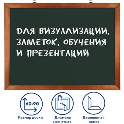 Доска для мела магнитная 60х90 см, зеленая, деревянная окрашенная рамка, Россия, BRAUBERG, 236890 101010236890 - фото 11358570