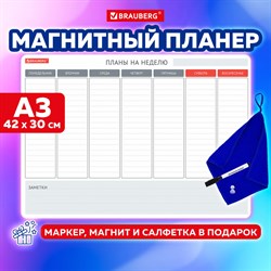 Планинг на холодильник магнитный НА НЕДЕЛЮ 42х30 см, с маркером и салфеткой, BRAUBERG, 237850 101010237850 - фото 11359301