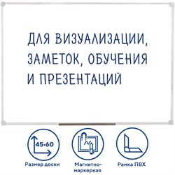 Доска магнитно-маркерная 45х60 см, ПВХ-рамка, ГАРАНТИЯ 10 ЛЕТ, РОССИЯ, STAFF, 236157 101010236157 - фото 11359700