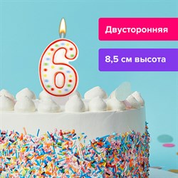 Свеча-цифра для торта "6" ДВУСТОРОННЯЯ с конфетти, 8,5 см, ЗОЛОТАЯ СКАЗКА, держатель, блистер, 591399 101010591399 - фото 11385198