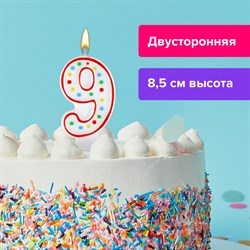 Свеча-цифра для торта "9" ДВУСТОРОННЯЯ с конфетти, 8,5 см, ЗОЛОТАЯ СКАЗКА, держатель, блистер, 591402 101010591402 - фото 11385204