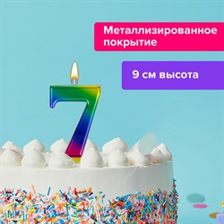 Свеча-цифра для торта "7" "Радужная", 9 см, ЗОЛОТАЯ СКАЗКА, с держателем, в блистере, 591440 101010591440 - фото 11385248