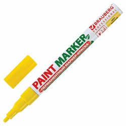 Маркер-краска лаковый (paint marker) 2 мм, ЖЕЛТЫЙ, БЕЗ КСИЛОЛА (без запаха), алюминий, BRAUBERG PROFESSIONAL, 150863 - фото 11418327