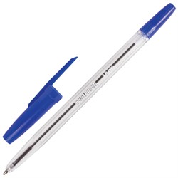 Ручка шариковая BRAUBERG "Line", СИНЯЯ, корпус прозрачный, узел 1 мм, линия письма 0,5 мм, 141097 - фото 11429343