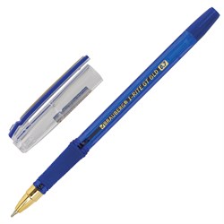 Ручка шариковая масляная с грипом BRAUBERG "i-Rite GT GLD", СИНЯЯ, корпус тонированный синий, узел 0,7 мм, 143302 - фото 11429423