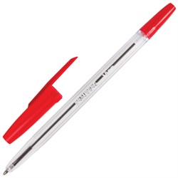 Ручка шариковая BRAUBERG "Line", КРАСНАЯ, корпус прозрачный, узел 1 мм, линия письма 0,5 мм, 141341 - фото 11430604