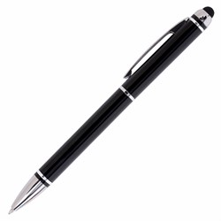 Ручка-стилус SONNEN для смартфонов/планшетов, СИНЯЯ, корпус черный, серебристые детали, линия письма 1 мм, 141589 - фото 11431999