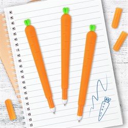 Ручка фигурная шариковая ЮНЛАНДИЯ "Морковка", мягкий силиконовый корпус, СИНЯЯ, пишущий узел 0,7 мм, 143778 - фото 11432925