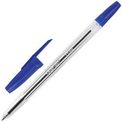 Ручка шариковая ОФИСМАГ "Line", СИНЯЯ, корпус прозрачный, узел 1 мм, линия письма 0,5 мм, 141878 - фото 11433820