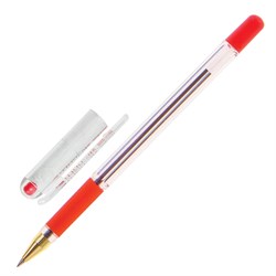 Ручка шариковая масляная с грипом MUNHWA "MC Gold", КРАСНАЯ, корпус прозрачный, узел 0,5 мм, линия письма 0,3 мм, BMC-03 - фото 11433856