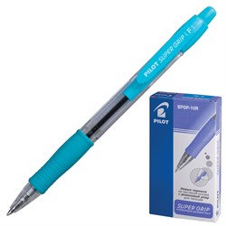 Ручка шариковая масляная автоматическая с грипом PILOT "Super Grip", СИНЯЯ, голубые детали, узел 0,7 мм, линия письма 0,32 мм, BPGP-10R-F - фото 11434133