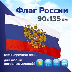 Флаг России 90х135 см с гербом, ПОВЫШЕННАЯ прочность и влагозащита, флажная сетка, STAFF, 550228 101010550228 - фото 11448770