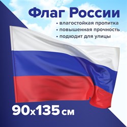 Флаг России 90х135 см без герба, ПРОЧНЫЙ с влагозащитной пропиткой, полиэфирный шелк, STAFF, 550225 101010550225 - фото 11448836