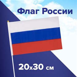 Флаг России ручной 20х30 см, без герба, с флагштоком, BRAUBERG/STAFF, 550181, RU13 101010550181 - фото 11448886