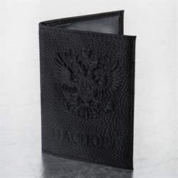 Обложка для паспорта натуральная кожа флоттер, "Герб", черная, BRAUBERG, 237198 - фото 11449115