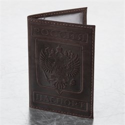 Обложка для паспорта натуральная кожа гладкая, "Герб", вертикальная, коньяк, BRAUBERG, 237190 - фото 11449285