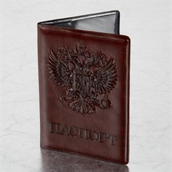 Обложка для паспорта STAFF, полиуретан под кожу, "ГЕРБ", коричневая, 237604 - фото 11449611