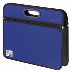 Сумка пластиковая BRAUBERG, А4+, 390х315х70 мм, на молнии, внешний карман, фактура бисер, синяя, 225167 - фото 11450022