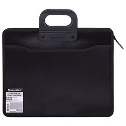 Папка-портфель пластиковая BRAUBERG А4+ (390х320х120 мм), 4 отделения, фактура под дерево, черная, 221391 - фото 11450297