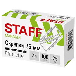 Скрепки STAFF, 25 мм, оцинкованные, треугольные, 100 шт., в картонной коробке, 270442 101010270442 - фото 11460944