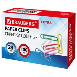 Скрепки EXTRA BRAUBERG 28 мм цветные 100 штук, 271313 101010271313 - фото 11460988