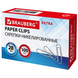 Скрепки EXTRA BRAUBERG 28 мм никелированные 100 штук, 271312 101010271312 - фото 11461046