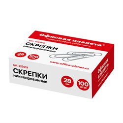 Скрепки ОФИСНАЯ ПЛАНЕТА, 28 мм, никелированные, 100 шт., в картонной коробке, Россия, 222019 101010222019 - фото 11461182