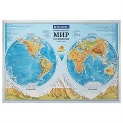 Карта мира физическая "Полушария" 101х69 см, 1:37М, интерактивная, в тубусе, BRAUBERG, 112376 - фото 11461689