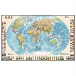 Карта настенная "Мир. Политическая карта с флагами", М-1:30 млн., размер 122х79 см, ламинированная, 638, 377 - фото 11461749