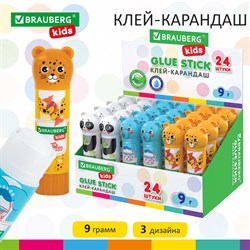 Клей-карандаш "Зверята: панда, слон, леопард", 9 г, фигурный колпачок, BRAUBERG KIDS, 271139 101010271139 - фото 11463341