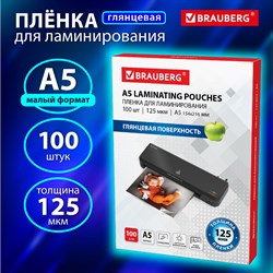 Пленки-заготовки для ламинирования МАЛОГО ФОРМАТА, А5, КОМПЛЕКТ 100 шт., 125 мкм, BRAUBERG, 530899 101010530899 - фото 11471644