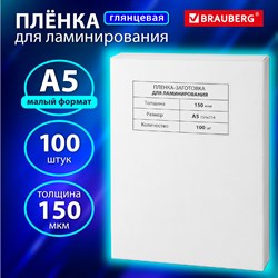 Пленки-заготовки для ламинирования МАЛОГО ФОРМАТА, А5, КОМПЛЕКТ 100 шт., 150 мкм, BRAUBERG, 531783 101010531783 - фото 11471866