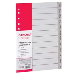 Разделитель пластиковый ОФИСМАГ, А4, 12 листов, Январь-Декабрь, оглавление, серый, РОССИЯ, 225606 101010225606 - фото 11479767