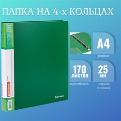 Папка на 4 кольцах, ширина 25 мм, BRAUBERG EXTRA, до 170 листов, ЗЕЛЕНАЯ, 0,7 мм, 270546 101010270546 - фото 11481234