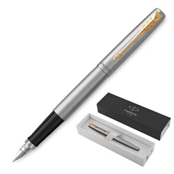 Ручка перьевая PARKER "Jotter Stainless Steel GT", корпус серебристый, позолота, синяя, 2030948 101010142939 - фото 11518077