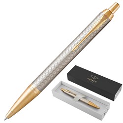 Ручка шариковая PARKER "IM Premium Warm Silver GT", корпус матовое серебро, позолота, синяя, 1931687 101010142509 - фото 11518249