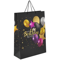 Пакет подарочный (1 штука) 33x13x45 см, ЗОЛОТАЯ СКАЗКА "Happy Birthday", фольга, черный, 608240 101010608240 - фото 11520462