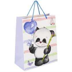 Пакет подарочный (1 штука) 26x13x32 см, ЗОЛОТАЯ СКАЗКА "Lovely Panda", глиттер, белый с голубым, 608241 101010608241 - фото 11520518